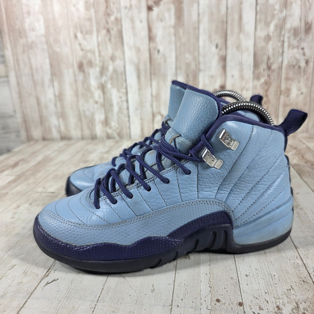 Jordan 12 Retro BG Blue Cap Dark Purple Silver 510815-418 Kids Size 6Y Sneaker - Picture 4 of 8